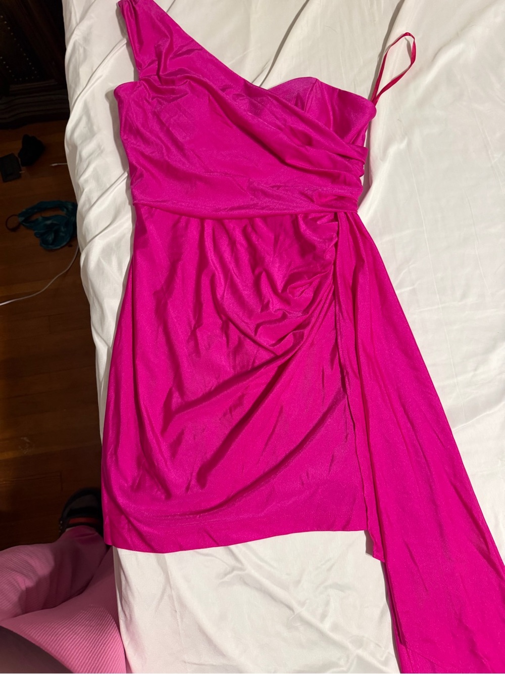 GB girls Hot Pink One-Shoulder Draped Mini Dress